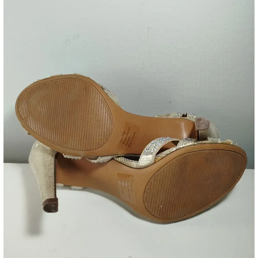 Kelly & Katie Womens Size 7 Champagne Rhinestone T-Strap Heels Dress Sandals - Picture 6 of 7